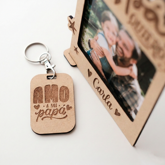 Pack Regalo Personalizado Papá: Marco de Fotos "Papá Te Quiero" + Llavero