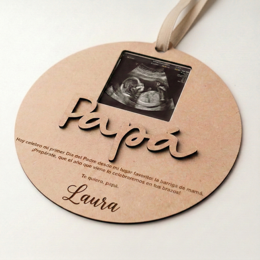 Pack Futuro Papá: Placa de Madera Personalizada para Ecografía y Llavero de Regalo