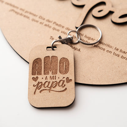 Pack Futuro Papá: Placa de Madera Personalizada para Ecografía y Llavero de Regalo
