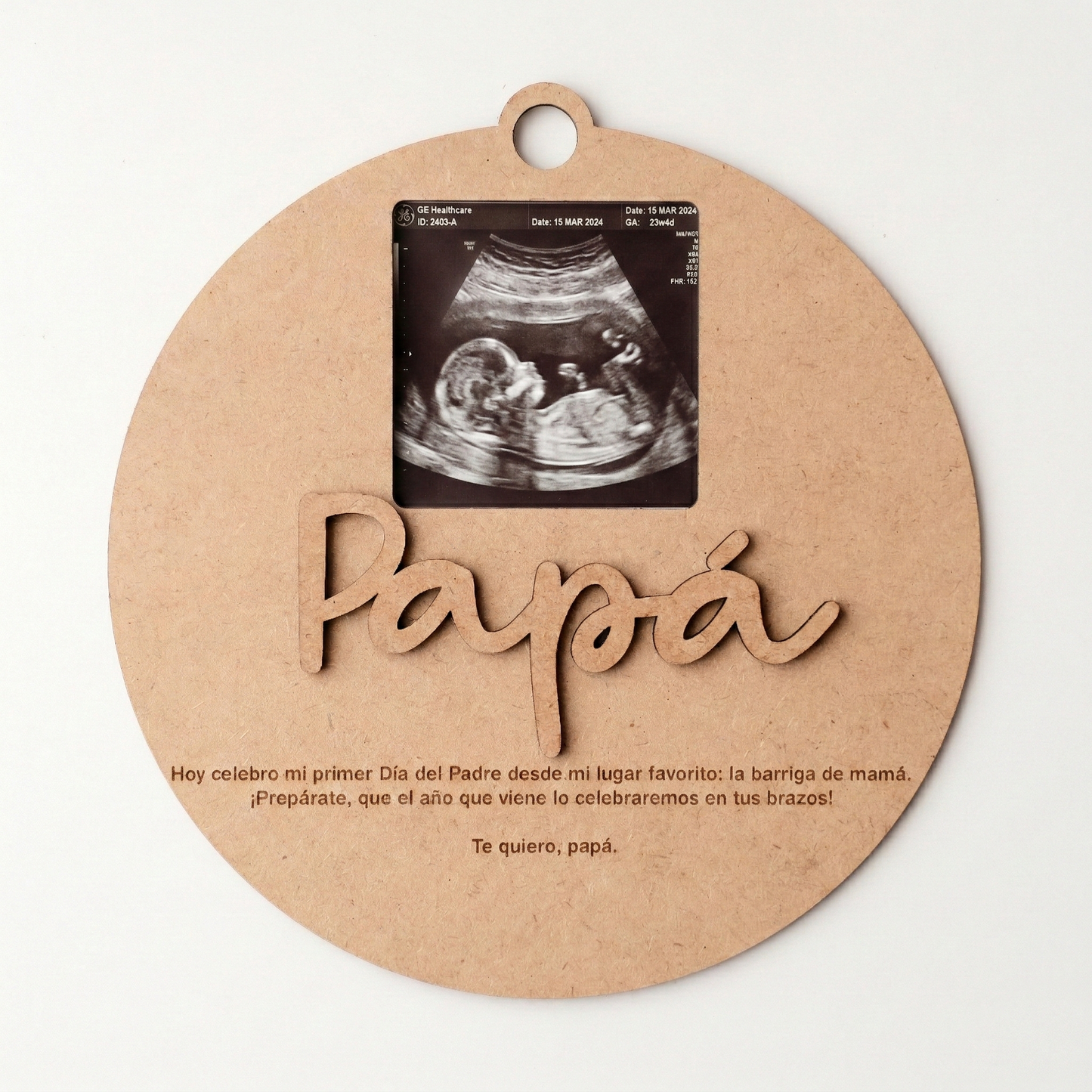 Pack Futuro Papá: Placa de Madera Personalizada para Ecografía y Llavero de Regalo