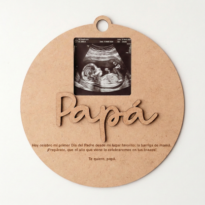 Pack Futuro Papá: Placa de Madera Personalizada para Ecografía y Llavero de Regalo